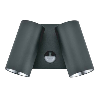 Plum IP65 Square Base Duo Spot Wall Light with Sensor - Black