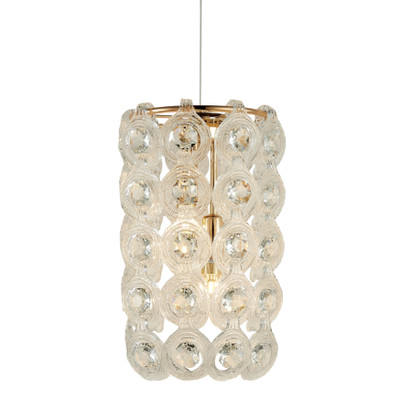 Huzi Circular Acrylic Crystal Cylinder Pendant Light - Brass