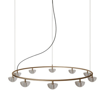 Hado 10 Light Clear Striped Glass Ring Chandelier - Gold