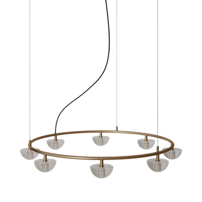Hado 8 Light Clear Striped Glass Ring Chandelier - Gold
