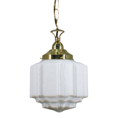 St Kilda Matt Opal Glass Single Chain Pendant - Brass