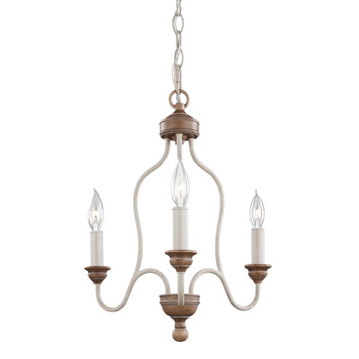 Hartsville 3 Light Washed Chalk Beachwood Candle Chandelier