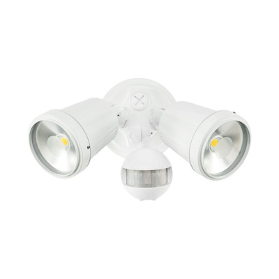 Hunter III IP44 Twin LED Floodlight with Sensor - White