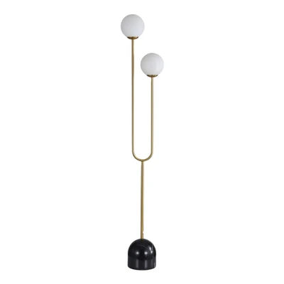 Aventura Twin Light Opal Glass Satin Brass Floor Lamp