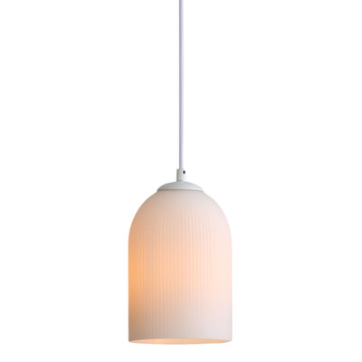 Avondale Ribbed Opal Bell Glass Pendant - White