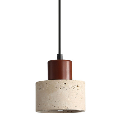 Burdy Wood-Travertine Wide Cylinder Pendant Light