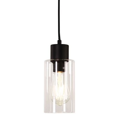 Challans Cylinder Glass Black Pendant - Clear