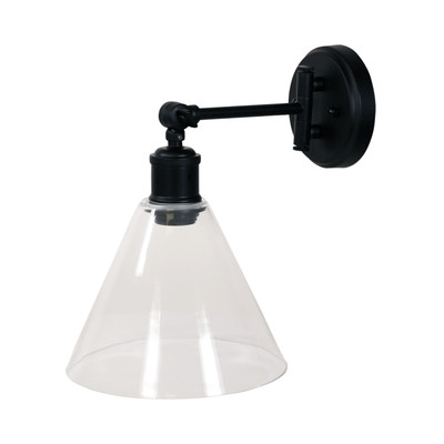 Dawlish Clear Cone Glass Swing Arm Wall Light - Black
