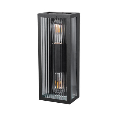 Dulwich Clear Reeded Glass Black Box Duo Wall Light