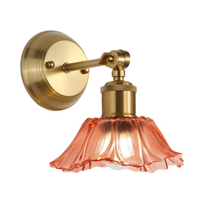 Favara Vintage Cut Glass Brass Wall Light - Pink