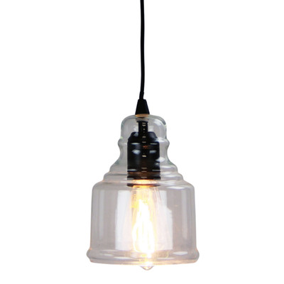 Grantham Clear Retro Cylinder Glass Pendant - Black