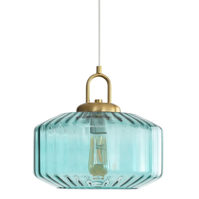 Marcela Geometric Ribbed Glass Pendant Light - Blue