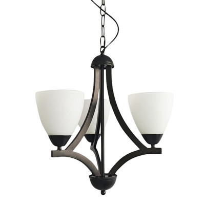Rumi 3 Light Opal Glass Transitional Pendant - Black