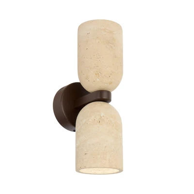 Bruneck Twin Light Travertine Wall Lamp - Brown