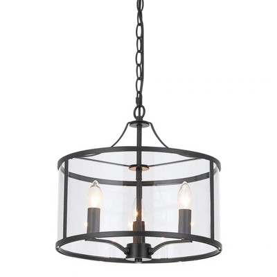 Alexander 3 Light Black Candle Drum Glass Pendant