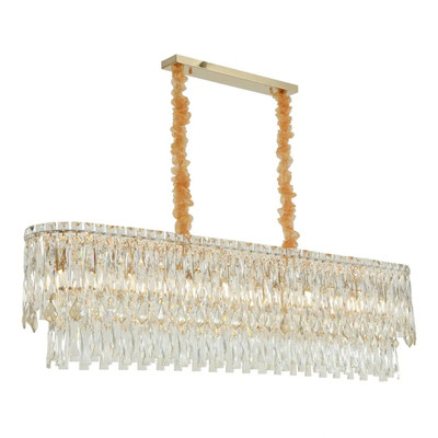 King 12 Light Clear Crystal Oval Gold Chandelier