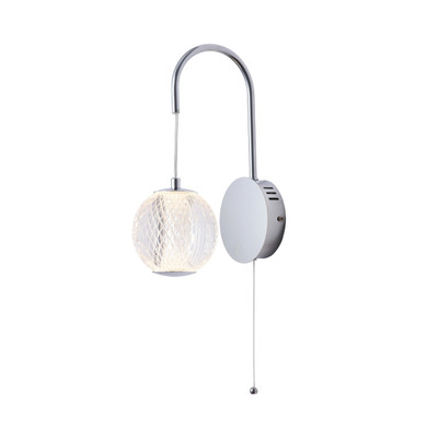 Lamieatan Polished Chrome LED Wall Light with Pull Cord
