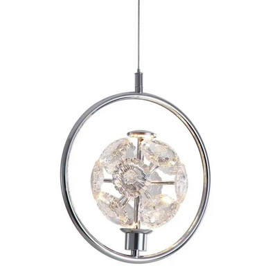 Jolie Flower Crystals Chrome Ring LED Pendant Light