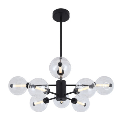Meteor Eight Glass Orb Round Cluster Pendant Light - Black