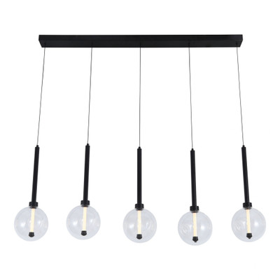 Meteor Five Glass Orb Linear Cluster Pendant Light - Black
