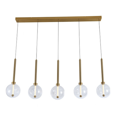 Meteor Five Glass Orb Linear Cluster Pendant Light - Gold