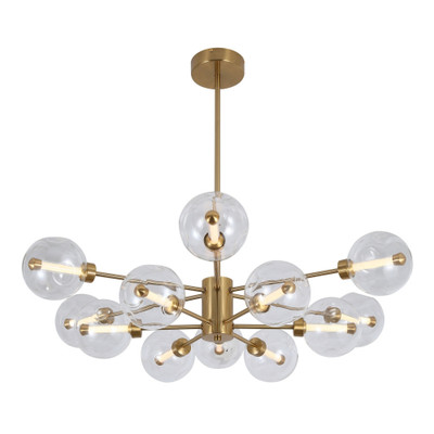 Meteor Twelve Glass Orb Round Cluster Pendant Light - Gold