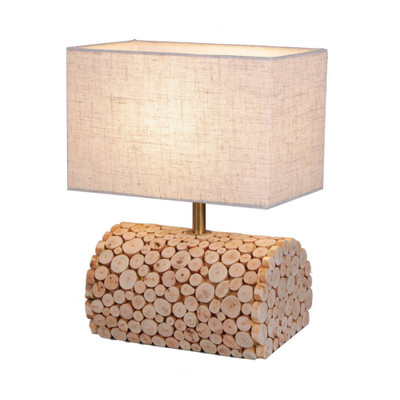 Delphi Rectangular Linen Natural Timber Table Lamp