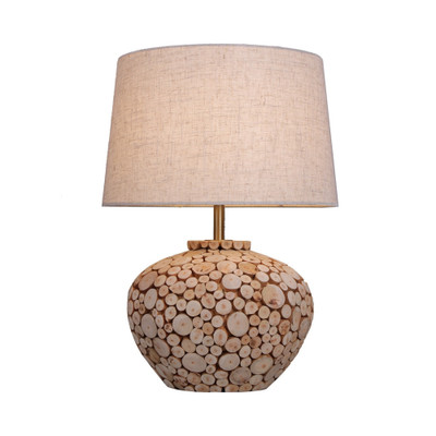 Delphi Tapered Drum Linen Natural Timber Table Lamp