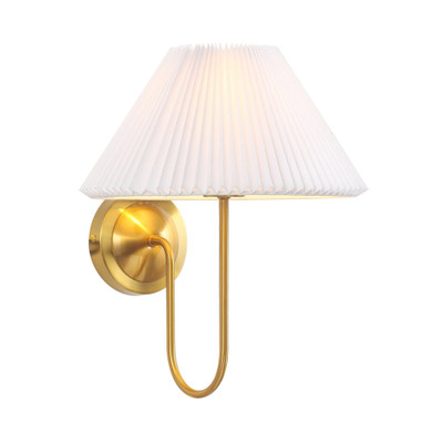 Icaria White Pleated Shade Brass Wall Light