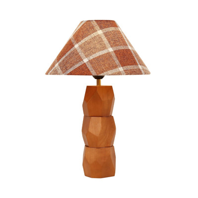 Kythnos Brown Faceted Wooden Table Lamp - Plaid Shade