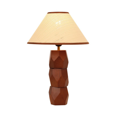 Kythnos Brown Faceted Wooden Table Lamp - Woven Shade