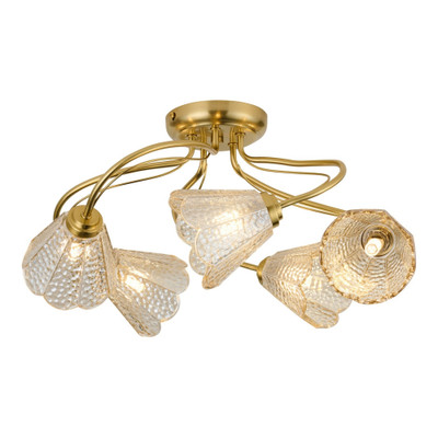 Psychiko 5 Light Brass Close to Ceiling Light - Champagne