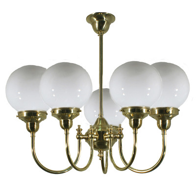 Luke 5 Light Round Opal Glass Uplight Pendant - Brass