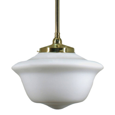 Victorian Schoolhouse Matt Opal Glass Rod Pendant - Brass