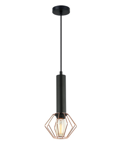 Lednice Diamond Matt Black Copper Cage Industrial Pendant Light