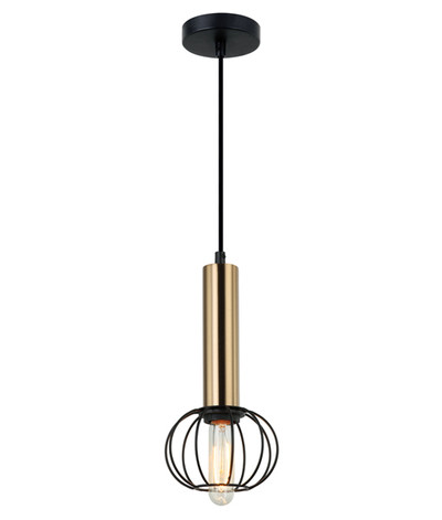 Lednice Round Brass Matt Black Cage Industrial Pendant Light