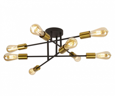 Alvie 8 Light Black Gold Industrial Close To Ceiling Light