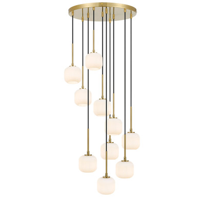 Blaise 10 Light Ribbed Glass Gold Opal White Cluster Pendant Light
