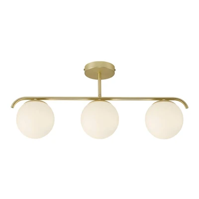 Grant 3 Light Brass Opal Linear Close To Ceiling Light