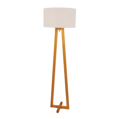 Ezra Natural Timber Scandi with White Shade Floor Lamp