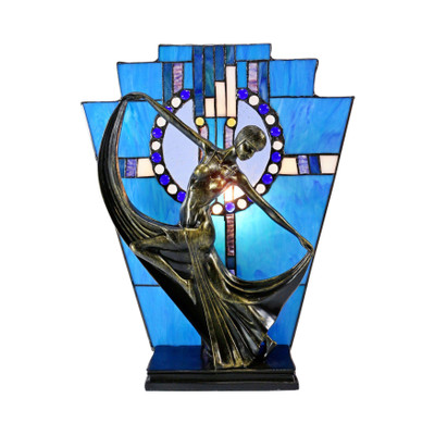 Dancing Lady with Blue Leadlight Table Lamp
