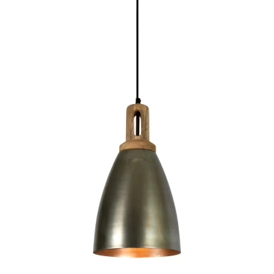 Lukas Tall Cone Zinc Wooden Top Pendant Light