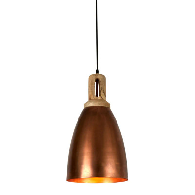 Lukas Tall Cone Antique Copper Wooden Top Pendant Light 