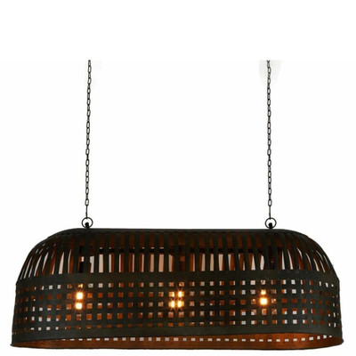 Eshan Long Antique Black Woven Metal Rustic Linear Pendant Light - Main