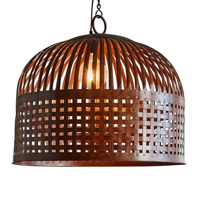 Eshan Medium Dome Rust Woven Metal Rustic Pendant Light