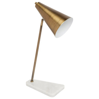 Kendelle White Marble Base and Brushed Brass Metal Table Lamp