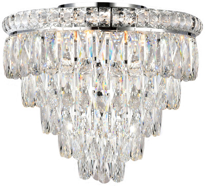 Emporia Flush Five-Tiered Chrome Glass Crystal Close to Ceiling Light
