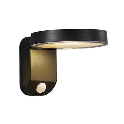 Rica Round Black Solar LED Wall Light with Sensor