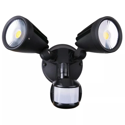 Fortress II Matt Black Tricolour LED Duo Security Light with Sensor
