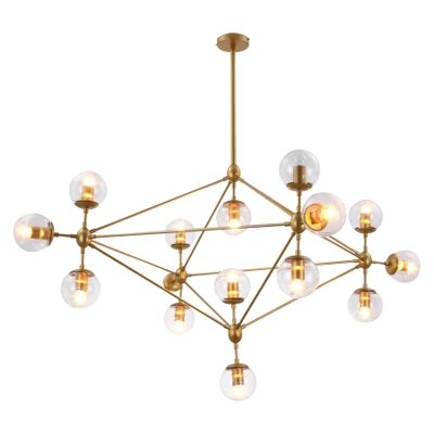 Geometric Diamond Gold Clear Glass 15 Bulb Chandelier
